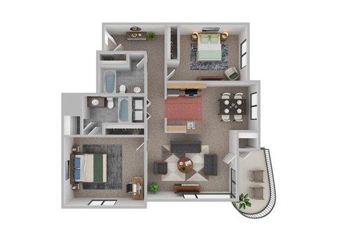 Floor plan for 2 beds, 2 baths, 1088 sqft